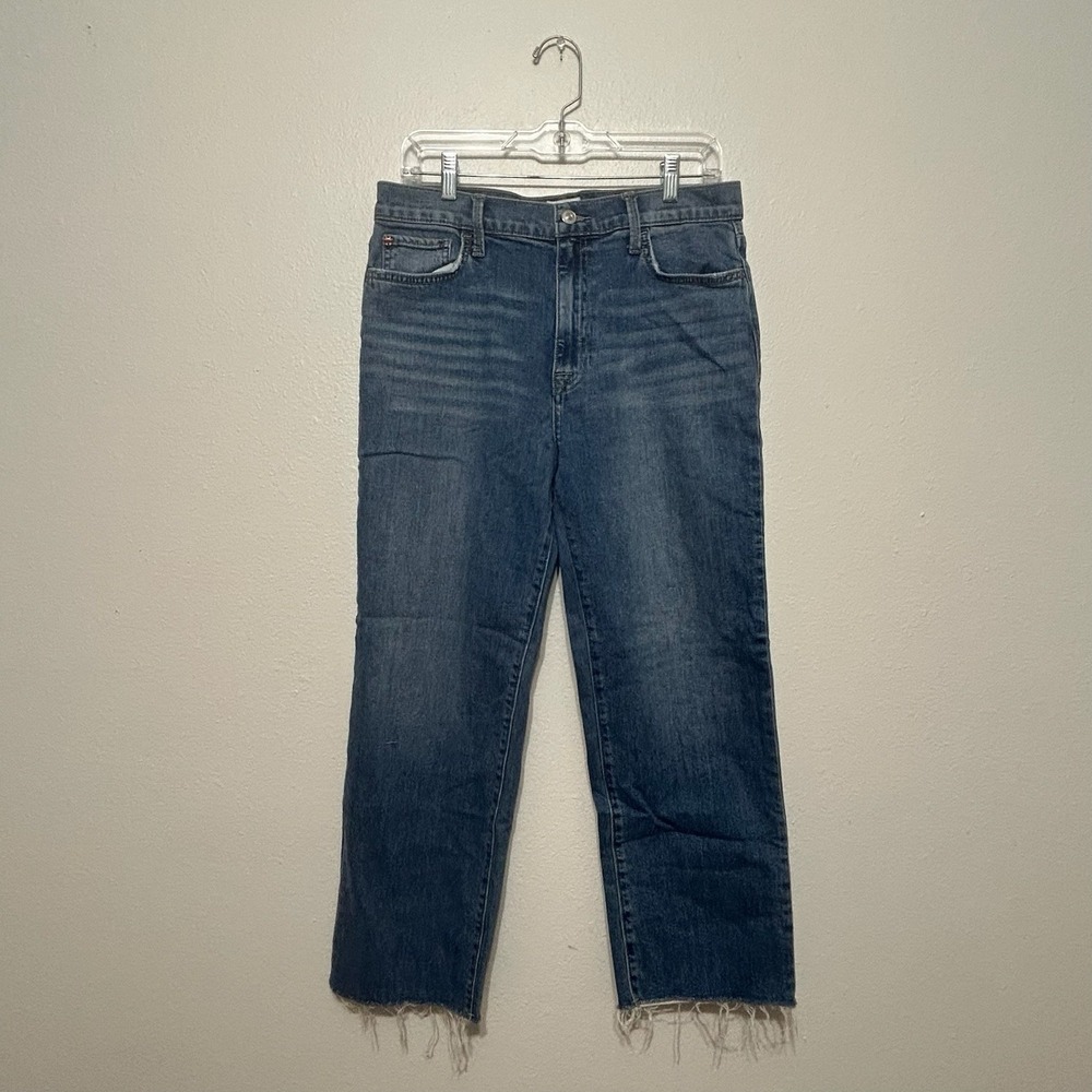 Hudson Addison Straight Leg Cropped Raw Hem Denim Blue Jeans Womens Size 30